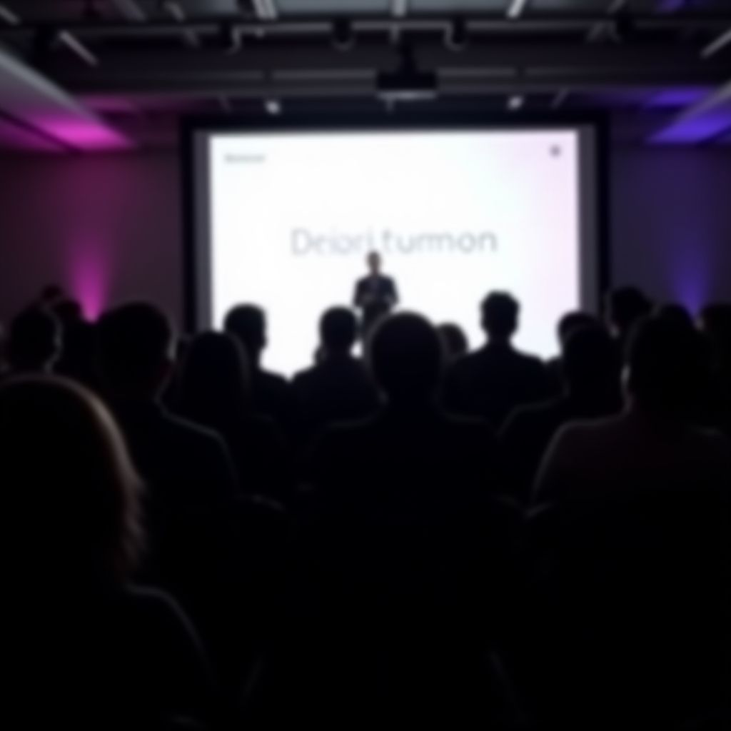 Gente en un evento de diseño, mirando una presentación.